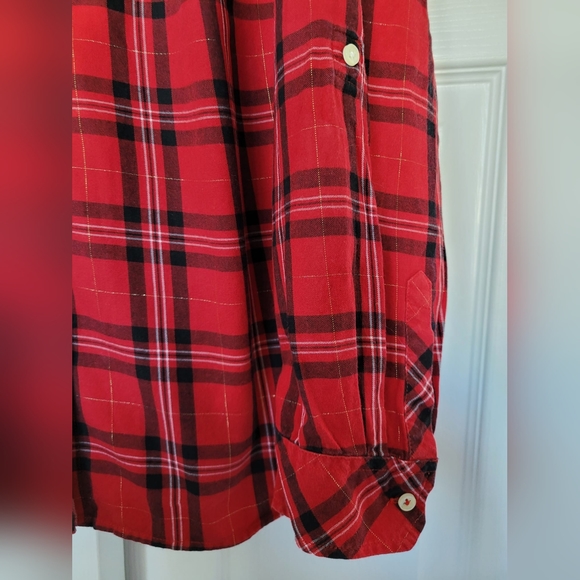 Talbots Women's Plaid Red Metallic Shirt Cotton Button Up, Medium. - Picture 4 of 13